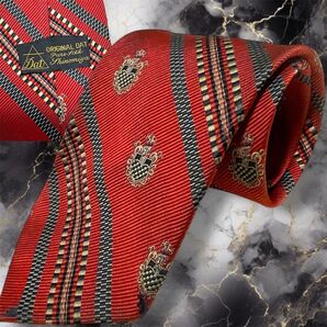 【良品】ORIGINAL DAT Shinomiya オリジナルダットシノミヤ ピュアシルク 総柄エンブレム ストライプ ネクタイ