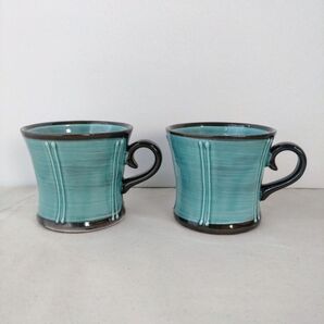 新品 日本製 美濃焼 ペア マグカップ コーヒー カップ 八宏窯 ターコイズ