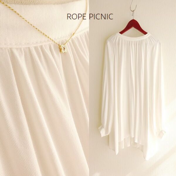 ROPE オールシーズン レーヨン100% inもonも綺麗 ゆったり 長袖 大人 プルオーバー ブラウス 白 M L LL