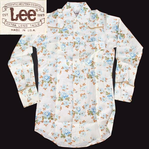 (36102)デッドストック70s LeeリーMADE IN USAウエスタンシャツ サイズS (70年代MRなし長袖 総柄 花柄ヴィンテージ米国製230-8400未使用)