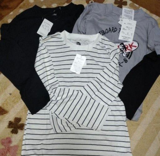 長袖Tシャツ 3枚セット まとめ売り ボーダー柄 無地 ロンT 130 新品