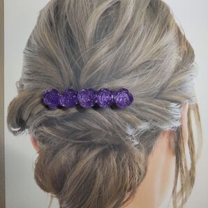 【ハンドメイド/値下げ不可】お花のバレッタ【薔薇/紫】