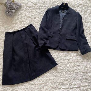 【セットアップ】ビームスハート ツイードノーカラージャケット&スカート ネイビー
