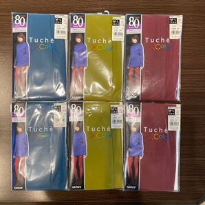 GUNZE Tuche Color 80デニールタイツ M-L6足まとめ売り コバルトブルー ティーグリーン ダークレッド レトロ
