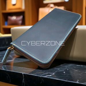 本革 牛革 イタリアン オイルレザー 長財布 ダーク ブルー 財布 革 コインケース ロングウォレット メンズ レディース 大容量