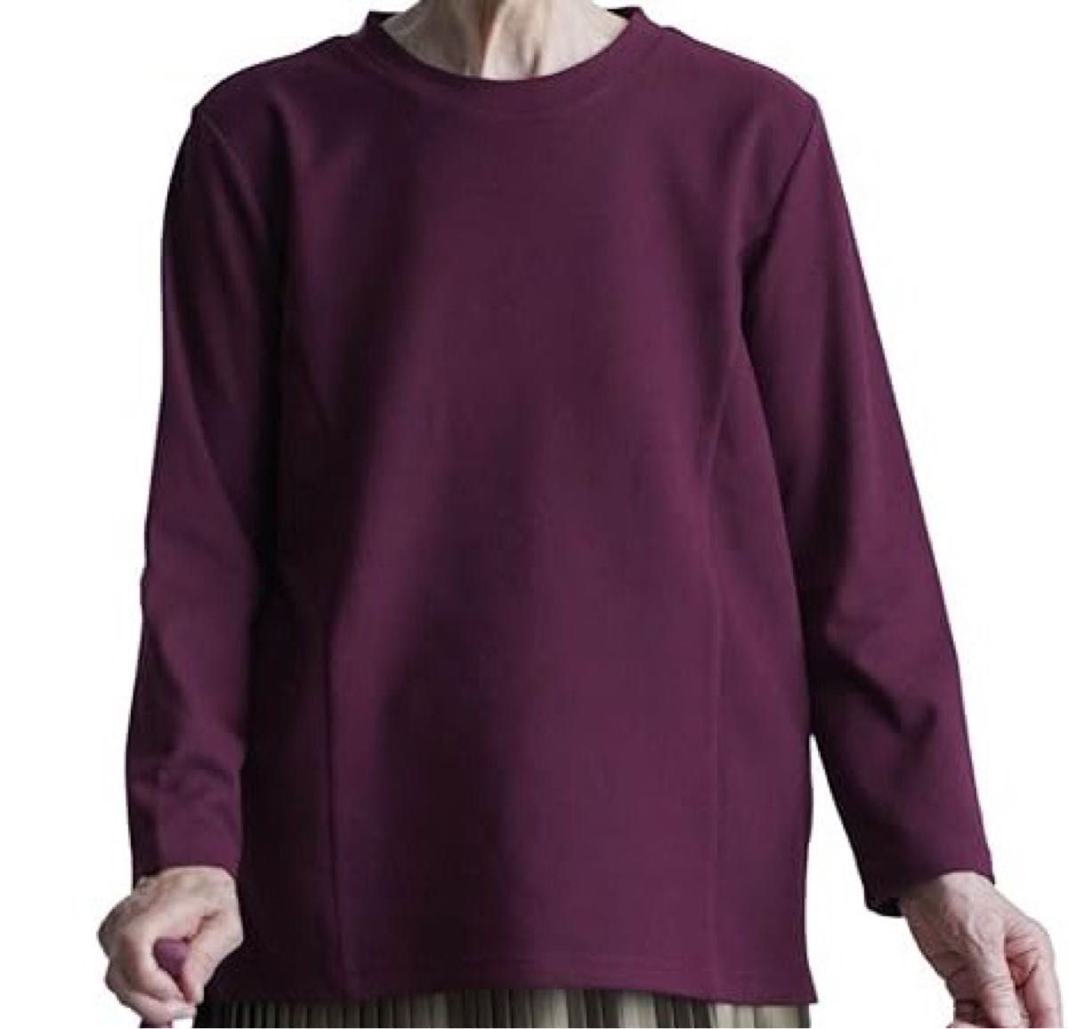 装生 よそおい シニア 老人ホームで着られる 秋冬トップス エンジ M-Lサイズ 老人ホームで着られる 起毛素材 長袖カットソー