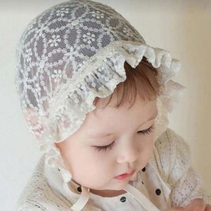 【きなり】レース帽子 ボンネット お宮参り 花 刺繍 退院着 セレモニードレス