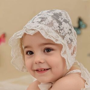 【きなり】レース帽子 ボンネット お宮参り 花 刺繍 退院着 セレモニー ドレス ベビー キッズ