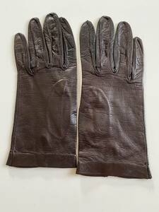 [ used goods ] Italy made dark brown leather glove lady's leather gloves lining less 