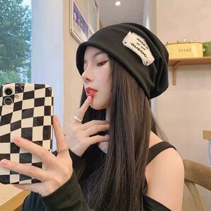 ビーニー 帽子 ロゴ入り ワッペン 英字 韓国風 カジュアル フリーサイズ