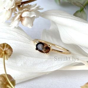 天然石 スモーキークォーツ オーバル ファセットカット リング ゴールド シルバー silver925 指輪