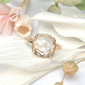 天然石 クリスタル スクエア ローズカット リング フリーサイズ ゴールド シルバー 指輪 水晶