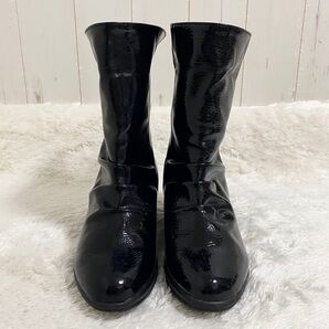 Studio 27 collection スタジオ27コレクション ショートブーツ レインブーツ ウェッジソール 光沢 黒 幅広
