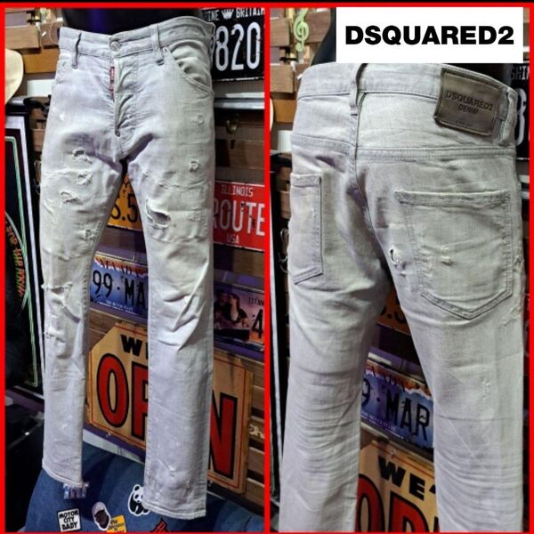 Dsquared2 ディースクエアード クラッシュ加工 ストレッチ Cool Guy Jean クールガイジーンズ グレーデニム