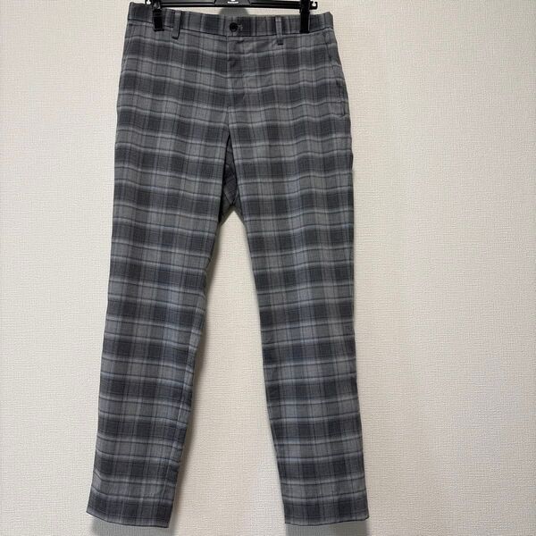 グローバルワーク メンズ アーバン スラックス エアー レーヨン ドライ ストレッチ パンツ カジュアル 秋 チェック グレー L
