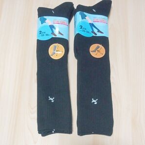 FOR GIRLS スクールソックス 2足組 23-25cm 40cm丈 ブラック系 未使用