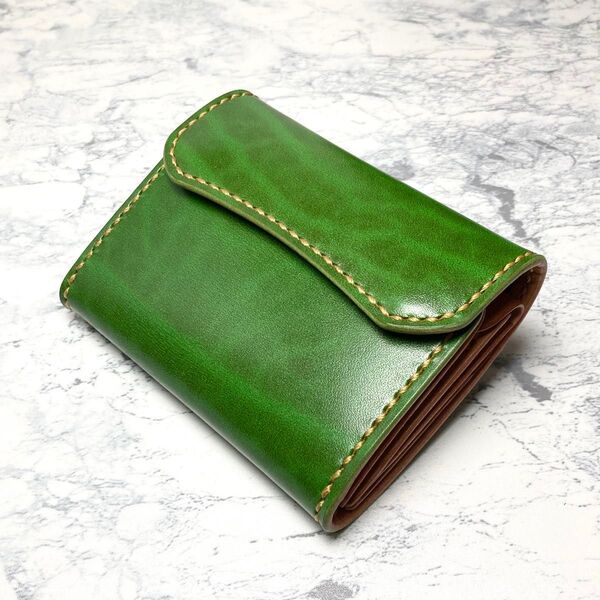 本革 小さい財布 レザー 三つ折り財布 コンパクト財布 ミニ財布 グリーン メンズ レディース
