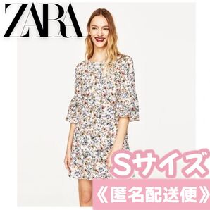 ◎極美品◎ ZARA 背中開き オープンバック 花柄 フレア ベルスリーブ オケージョン ワンピース ドレス 定価3,990円