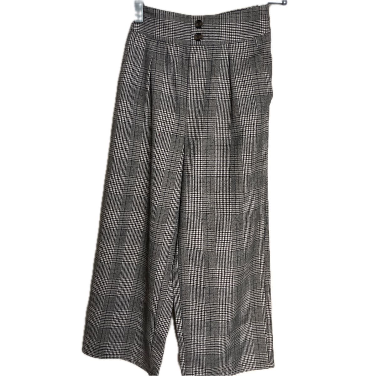 グレンチェックワイドパンツ グレー系 140サイズ カジュアル きれいめ冬物です