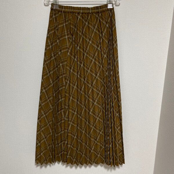 ブラウン チェック柄 プリーツスカート フリーサイズ