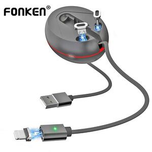 Fonken磁気充電ケーブルで 3 1 電話充電コードusbタイプc磁気ケーブルマイクロusbマグネット充電器iphone 11 xiaomi