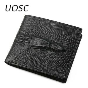 UOSC ワニ柄財布メンズ本革の小さなジッパーショート男性財布クレジットカードホルダーコインポケット財布