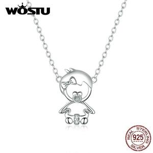 Wostu 925スターリングシルバー素敵な女の子ネックレスロングチェーンリンク女性ガールズベビーキッズネックレスファッションジュ