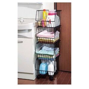 キャスター付 バスケットワゴン ブラック4段