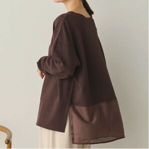 Sans Souci 34+ ストレッチカットジョーゼット 裾切り替えプルオーバー / ブラウン