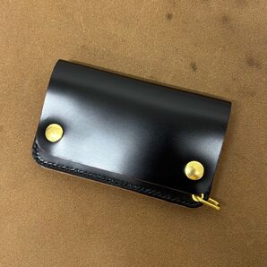 コードバン トラッカーウォレット ミドル ハンドメイド ブラック 3層 新喜皮革