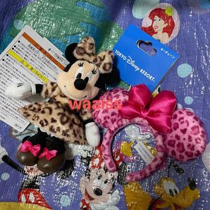 ディズニー ヒョウ柄 ミニー ブラウン ぬいぐるみチャーム カチューシャ キーチェーン ピンク レオパード