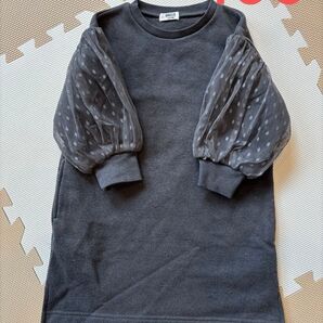 BREEZE ブリーズ ドットチュール袖ワンピース グレー 100cmこども服