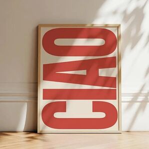 モダンタイポグラフィポスター CIAO! レッドホワイト インテリアアート インテリア 北欧 モダン