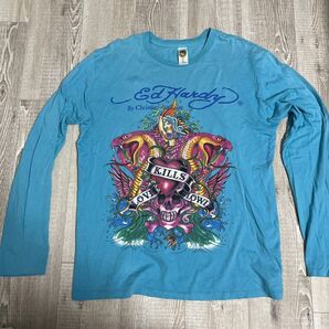Ed Hardy エドハーディー 水色 長袖ロンTシャツ L
