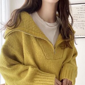 《JaVaジャバ コラボ》 ミックスカラー糸 ハーフジップ セーラー カラー オーバーサイズ ニット プルオーバー