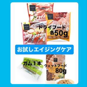 ①デンタルケア プロバイオガムクマザサ②エイジングケア ワイルドサーモン・ラム・3種のポルトリー③鶏むね肉とレバーのランチ
