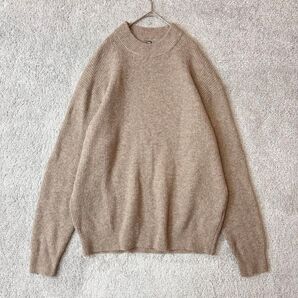 ユニクロ スフレヤーンモックネックセーター XL ベージュ系 リブ編み