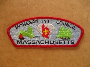 ボーイスカウト アメリカ MOHEGAN COUNCIL MASSACHUSETTSインディアン バッジ/キャンプBSAダイヤ連盟章カウボーイ刺繍ワッペン焚き火 V147