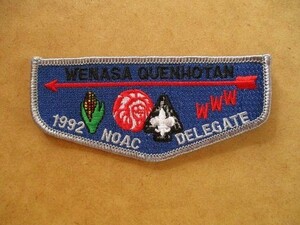 90s ボーイスカウト アメリカ WENASA QUENHOTAN バッジ/コーン鏃インディアン石器BSA連盟章カウボーイ刺繍ワッペンBOY SCOUT V147