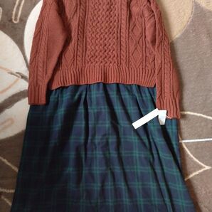 切り替えワンピース チェック ニット M