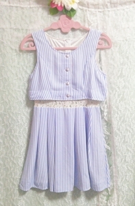 青白チェック柄ネグリジェノースリーブチュニックワンピース Blue white plaid skirt negligee sleeveless tunic dress