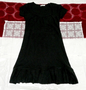 Robe tunique chemise de nuit déshabillée noire à volants et manches courtes, tunique, manche courte, taille m