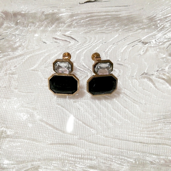 黒銀八角形イヤリング/ジュエリー/アクセサリー Black silver octagon earrings jewelry accessories, レディースアクセサリー, イヤリング, その他