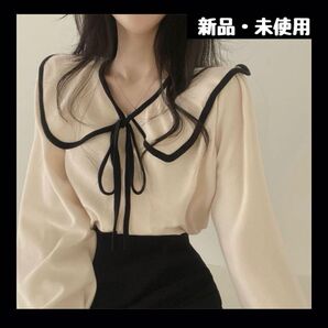 【価格相談☆歓迎】ボリューム リボン シャツ ブラウス トップス パフスリーブ 通勤 長袖