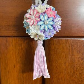 七五三ボールブーケ 七五三髪飾り 前撮り お宮参り 巾着 七五三髪飾り つまみ細工 つまみ細工髪飾り パープル