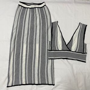 ヘリンボーンパターン スカート ビスチェ ニット セットアップ ニットスカート タイトスカート ロングスカート