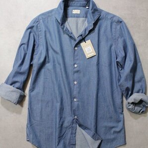 XACUS★新品3.5万円程度 ザッカス ワードローブ必携のカッタウェイ衿のデニムシャツ 41cm