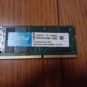 中古 CFD販売 ノートPC用メモリ DDR4-3200 (PC4-25600) 16GB×1枚 (16GB) 260pin Crucial by Micron D4N3200CM-16GQ