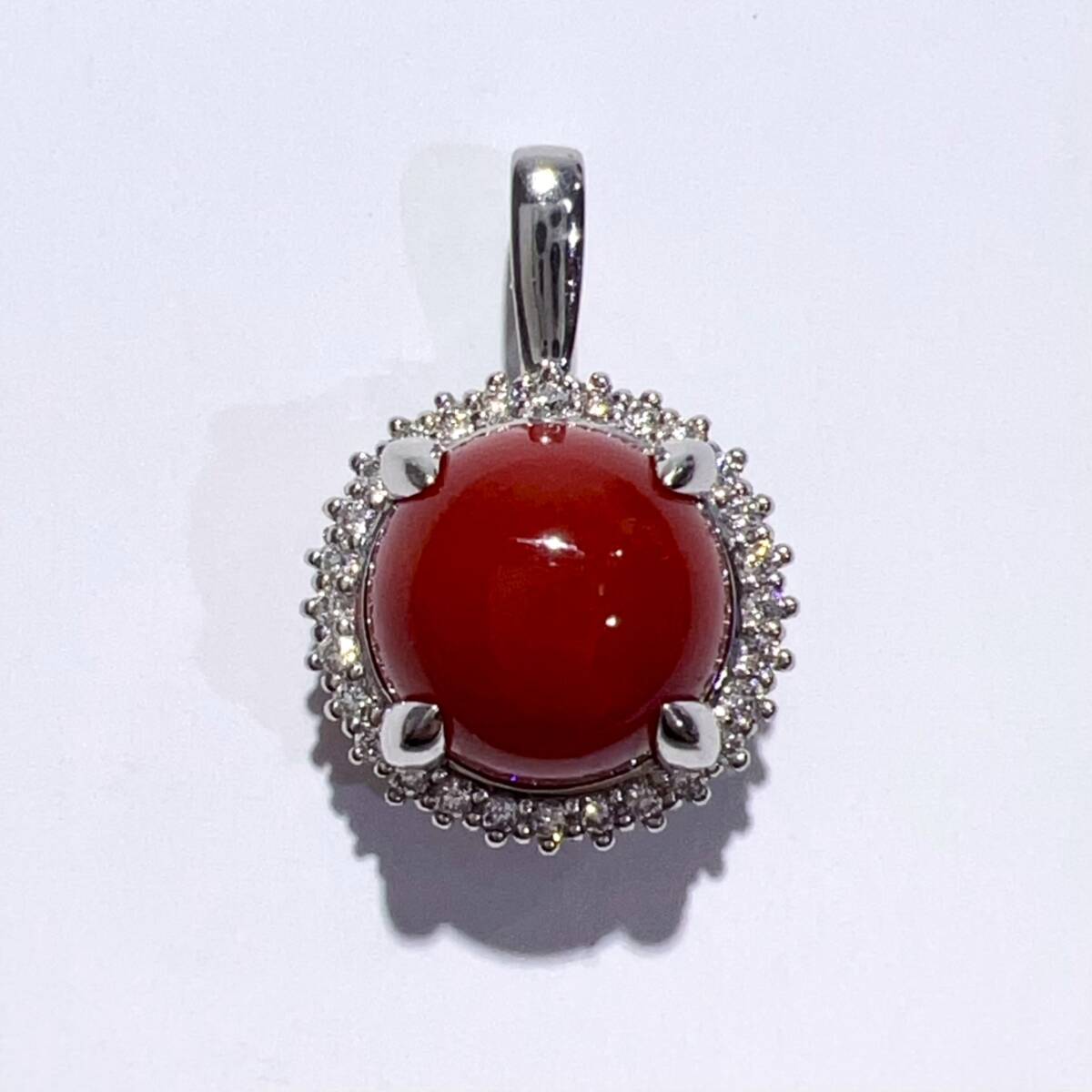 Pt950 天然 珊瑚 サンゴ ダイヤ ネックレス ペンダント 血赤 鑑別 13