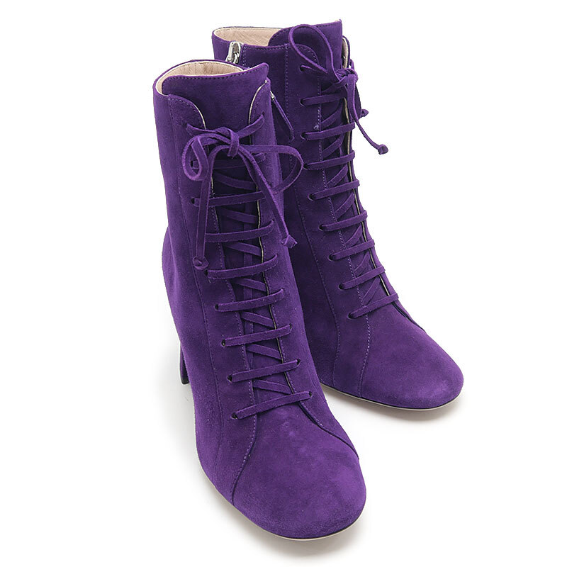 ミュウミュウ MIUMIU スエード ショートブーツ 36 パープル 紫 クリス